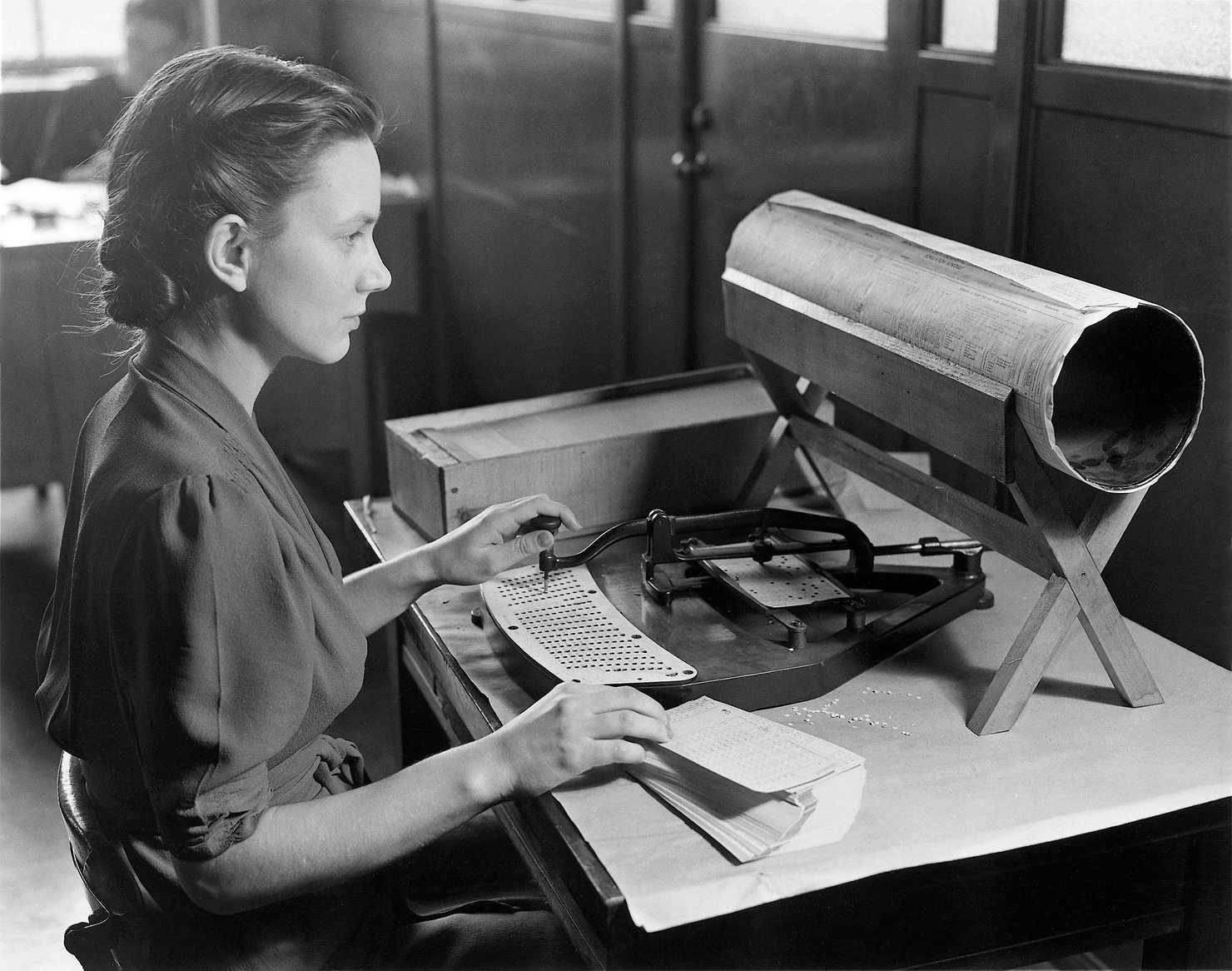 Punch Card Worker in Monochrome