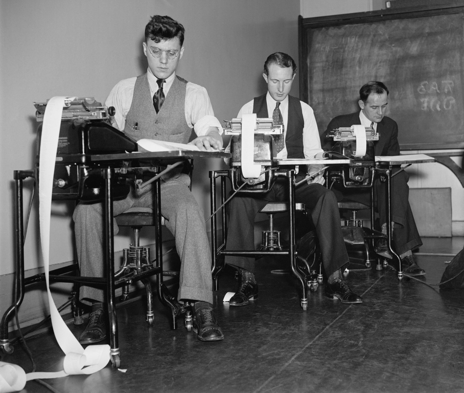 Clerks at the Farm Credit Administration working on Civilian Resource Conservation CCC Program reports. 1937.